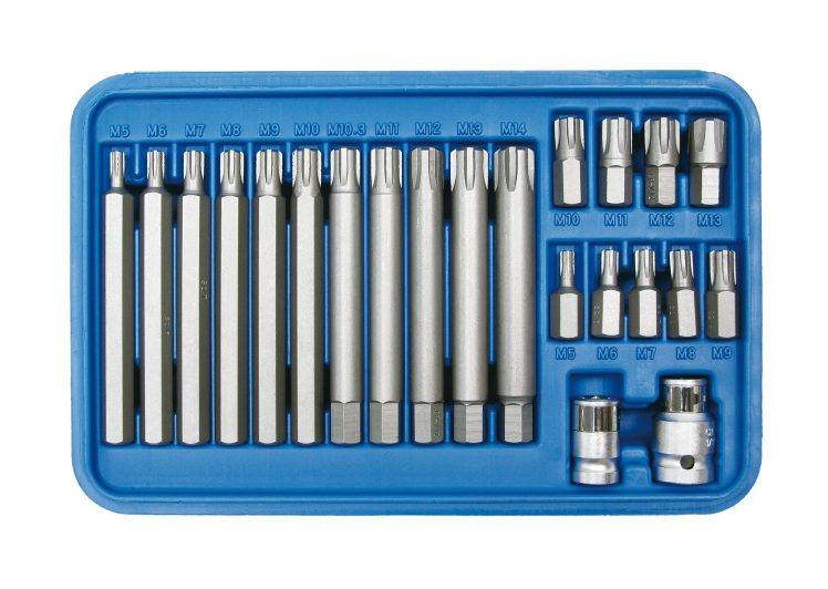 SW-STAHL set nastavaka ribe profil bitovi s adapterima 1/2″ i 3/4″ 22dj.za vijke glave cilindra fiat, lada, lancia benz.motori 04425l