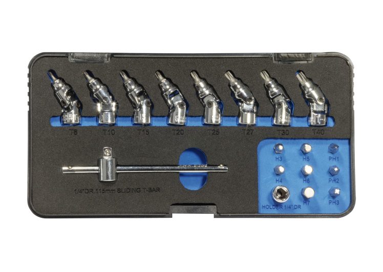 SW-STAHL set nasadnih ključeva 1/4″ zglobni torx kutni t8-t40, imbus 3-7mm, poluga za bitove set 18 dijelni, 04462L