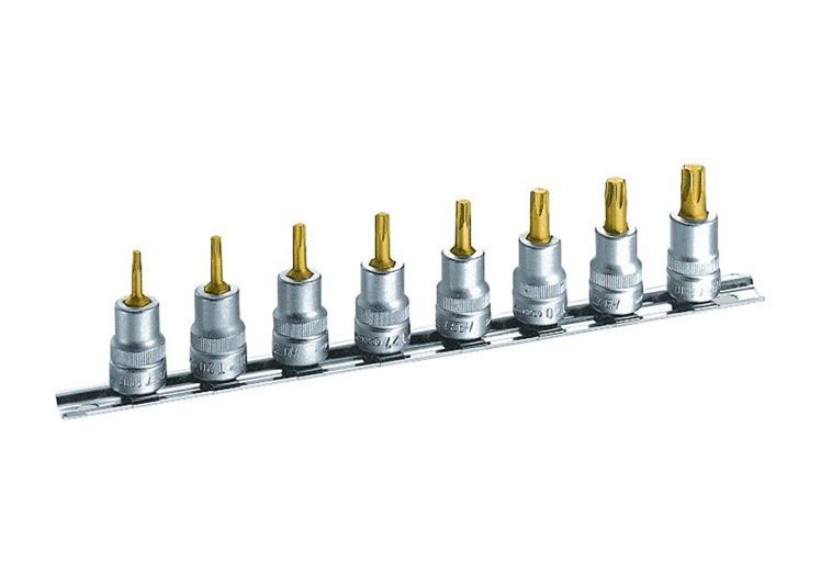 Set ključ nasadni   3/8″ torx t15 • t20 • t25 • t27 • t30 • t40 • t45 • t50, tin, na tračnom držaču