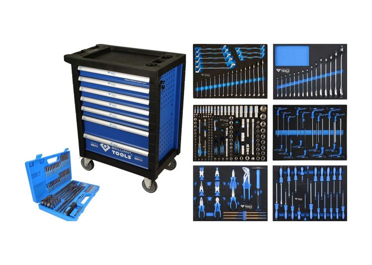BRILLIANT TOOLS radionička kolica sa 7 ladica, 6 popuna, kofer sa bitovima, 473 dijelni, BT153473