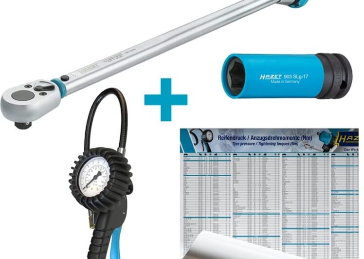 Hazet moment ključ 60 – 320 Nm, manometar 0-12 bar/0-174 psi, nasadni ključ 1/2″ 17 mm
