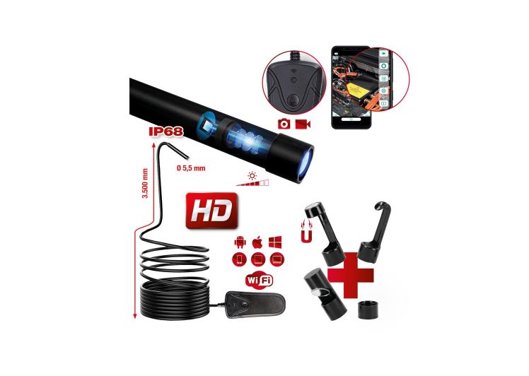 KS TOOLS set wi-fi videoskopa sa fi 5,5 mm 0° hd sondom s prednjom kamerom, 5-dijelni – 550.7560