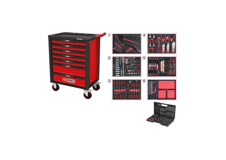 KS TOOLS radionička kolica sa 7 ladica i 598 premium alata racingline crna-crvena – 826.7598